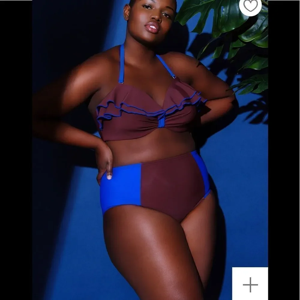 ELOQUII Ruffle Frill Colorblock Bikini Top and Bottom